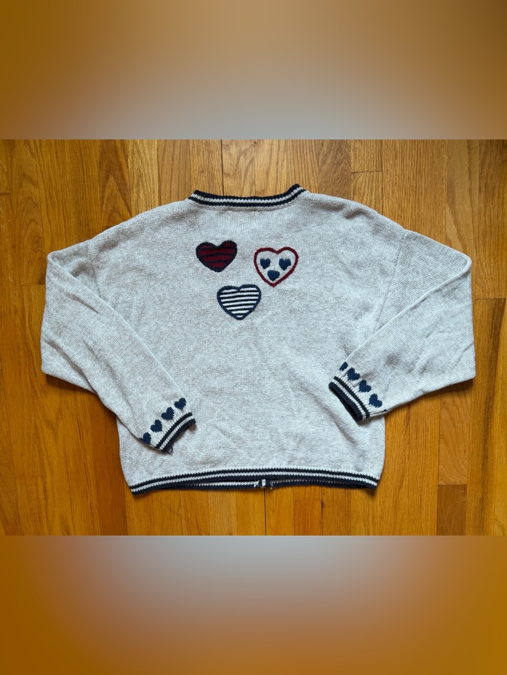 Christopher & Banks Vintage Heart Cardigan Sweater Knit Button Front Beige Large - Picture 6 of 6